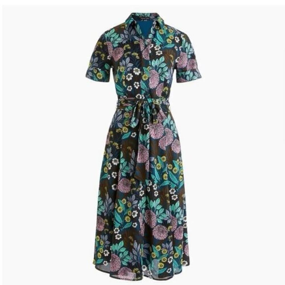 J.Crew x Abigail Borg Floral Shirt Dress Black Multi 00, XS